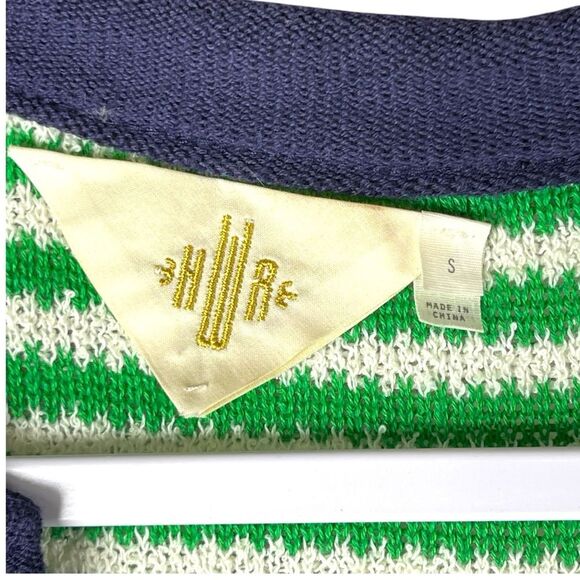Anthropologie HWR Green Striped Knit Tie Neck Cardigan Sweater women’s Small - Picture 4 of 7